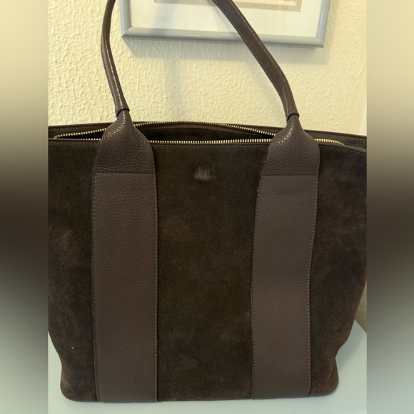 Luciana Italian suede tote chocolate Dark Brown Leather Tote Bag - Picture 4 of 4